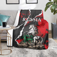 Red and black Russia-themed fighting dragon blanket with knight and map graphic