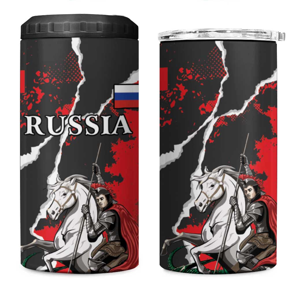 Russia Knight Fighting With Dragon 4 in 1 Can Cooler Tumbler Grunge Style