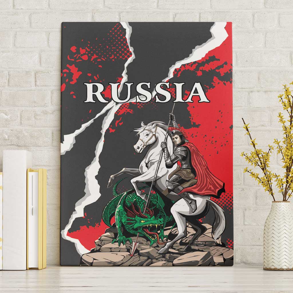 Russia Knight Fighting With Dragon Canvas Wall Art Grunge Style