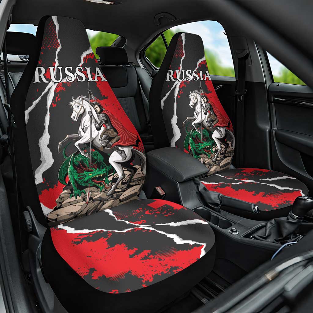 Russia Knight Fighting With Dragon Car Seat Cover Grunge Style