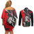 Russia Knight Fighting With Dragon Couples Matching Off Shoulder Short Dress and Long Sleeve Button Shirt Grunge Style