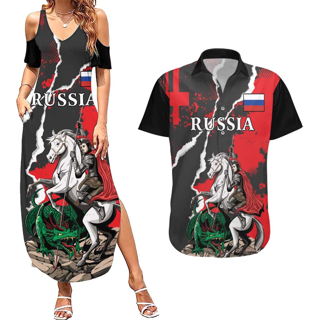 Russia Knight Fighting With Dragon Couples Matching Summer Maxi Dress and Hawaiian Shirt Grunge Style