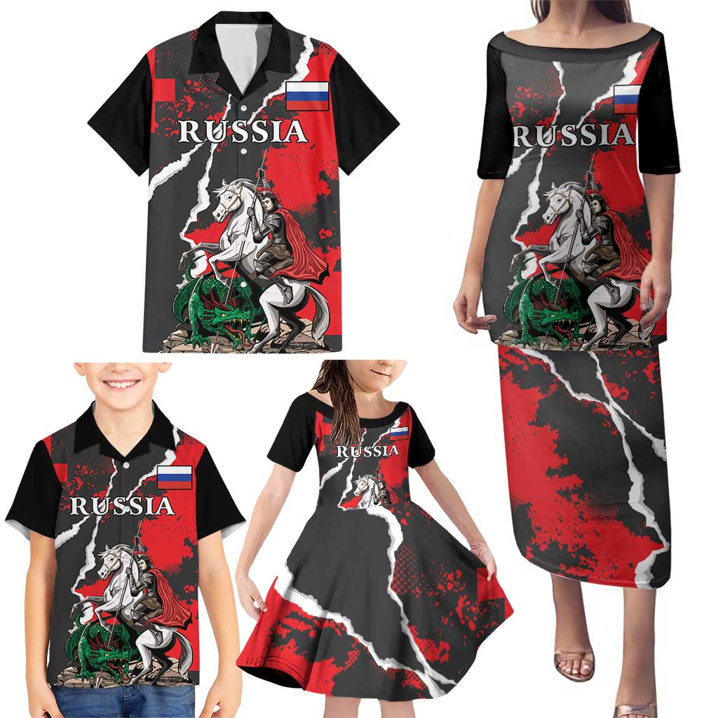 Russia Knight Fighting With Dragon Family Matching Puletasi and Hawaiian Shirt Grunge Style