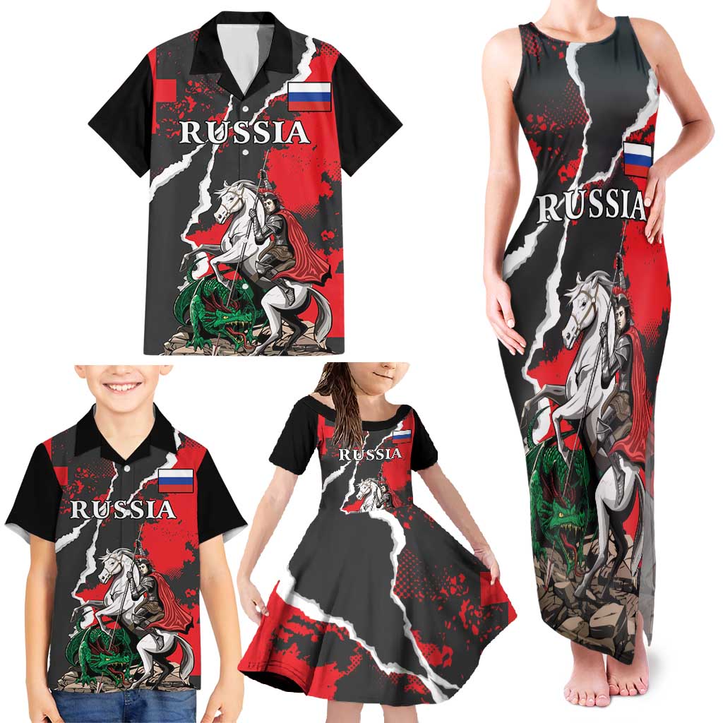 Russia Knight Fighting With Dragon Family Matching Tank Maxi Dress and Hawaiian Shirt Grunge Style - Wonder Print Shop