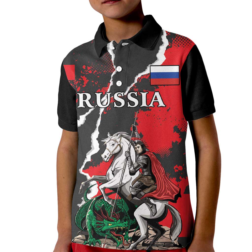 Russia Knight Fighting With Dragon Kid Polo Shirt Grunge Style - Wonder Print Shop