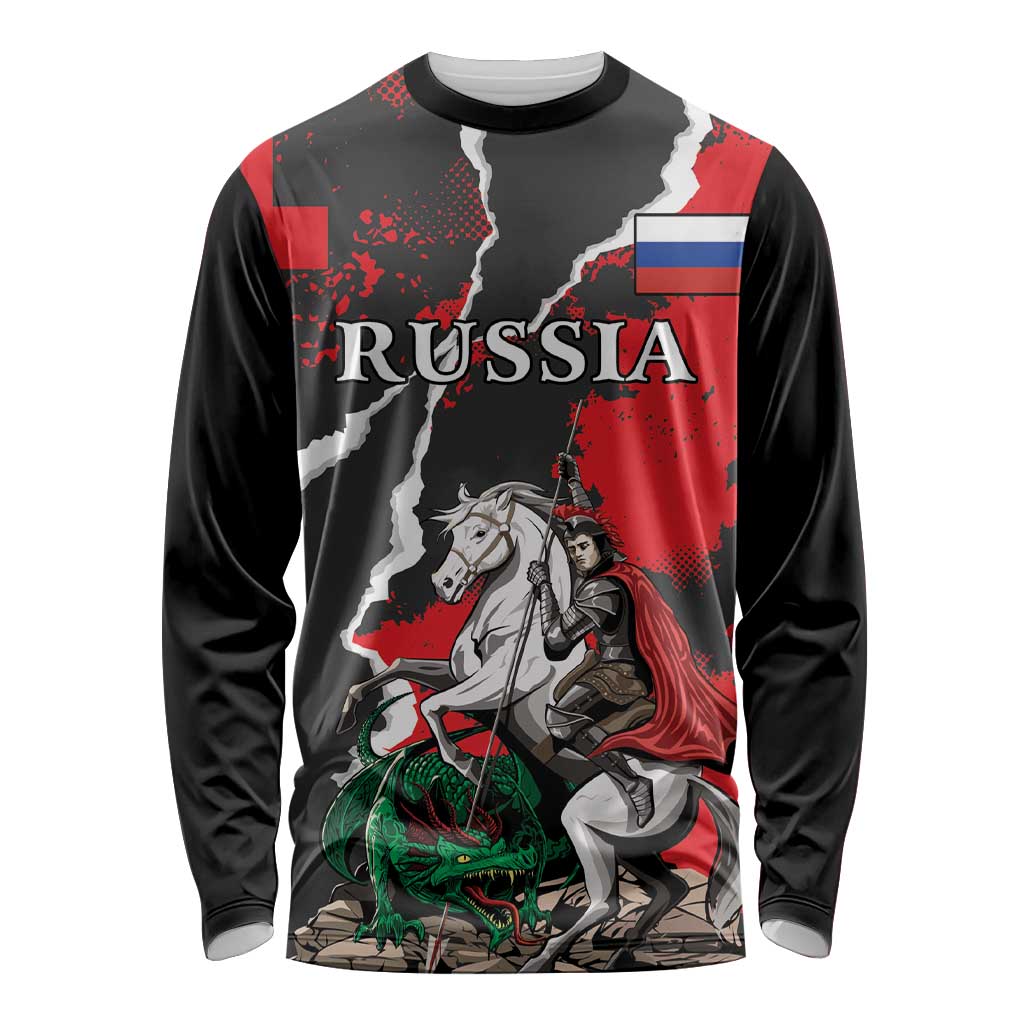 Russia Knight Fighting With Dragon Long Sleeve Shirt Grunge Style - Wonder Print Shop