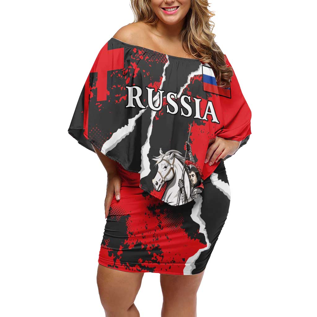 Russia Knight Fighting With Dragon Off Shoulder Short Dress Grunge Style - Wonder Print Shop