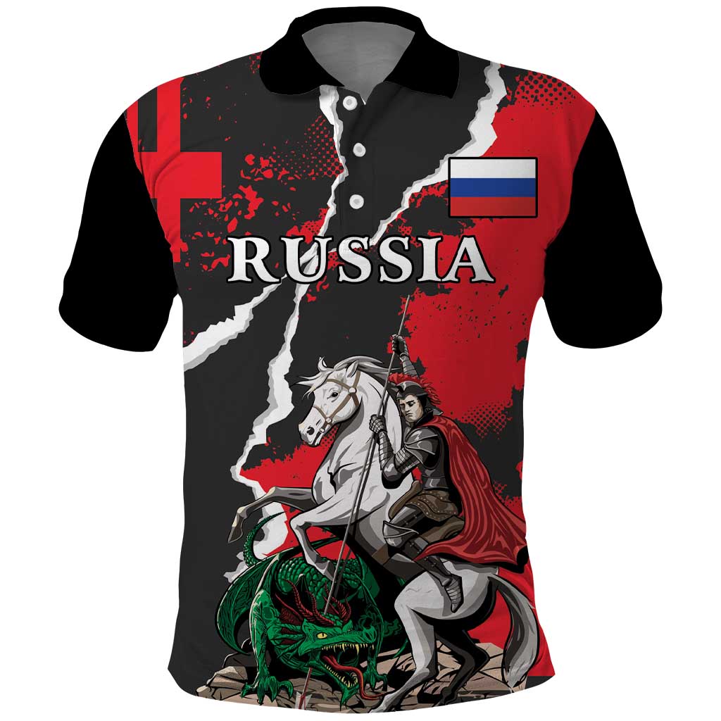 Russia Knight Fighting With Dragon Polo Shirt Grunge Style - Wonder Print Shop