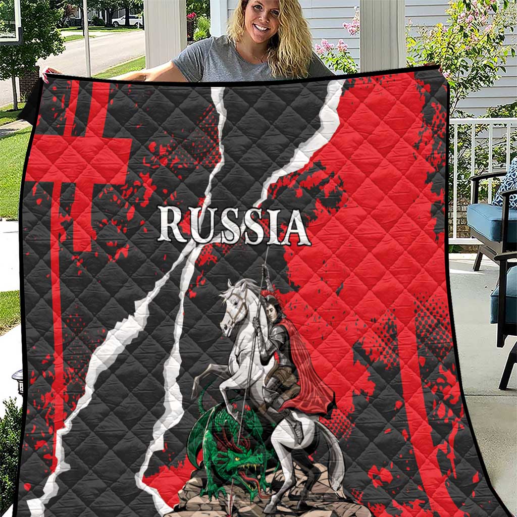 Russia Knight Fighting With Dragon Quilt Grunge Style - Wonder Print Shop