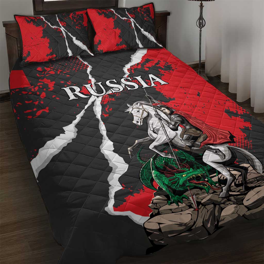 Russia Knight Fighting With Dragon Quilt Bed Set Grunge Style - Wonder Print Shop