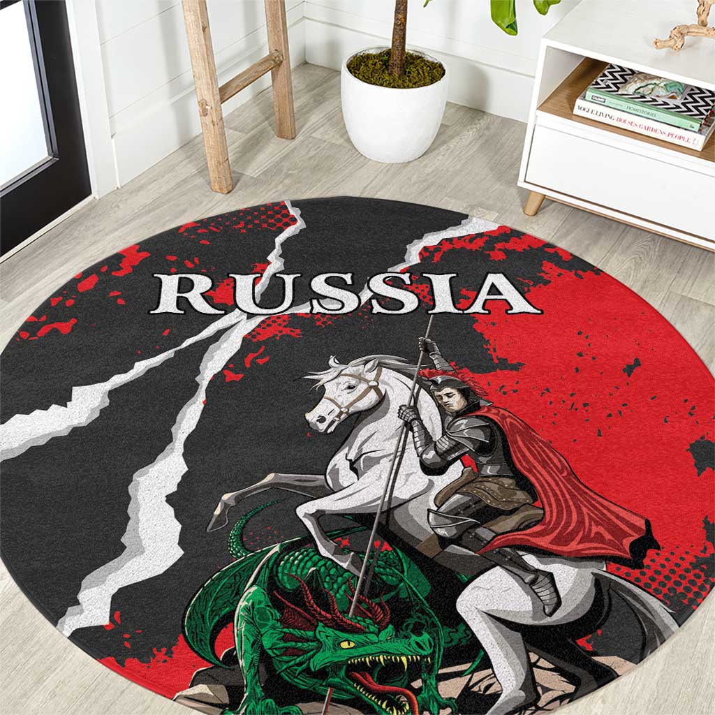 Russia Knight Fighting With Dragon Round Carpet Grunge Style - Wonder Print Shop