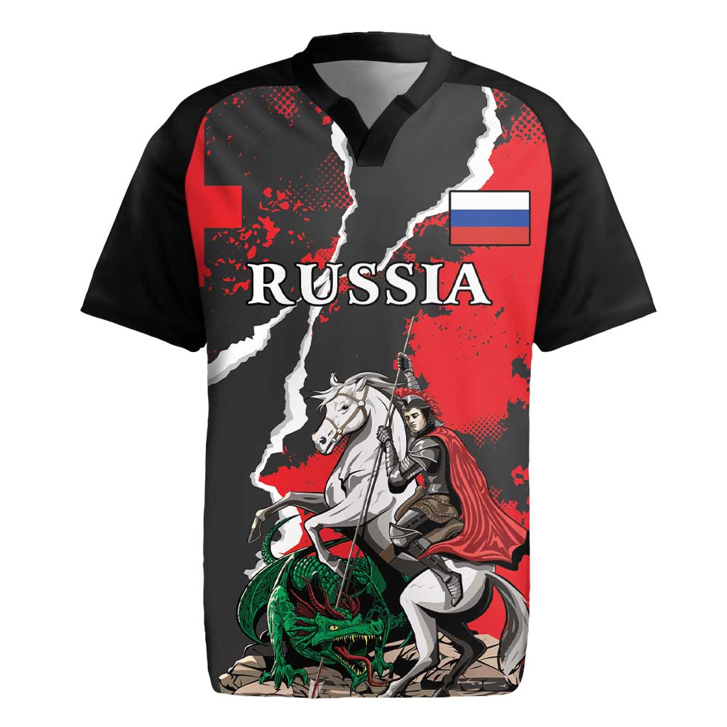 Russia Knight Fighting With Dragon Rugby Jersey Grunge Style - Wonder Print Shop