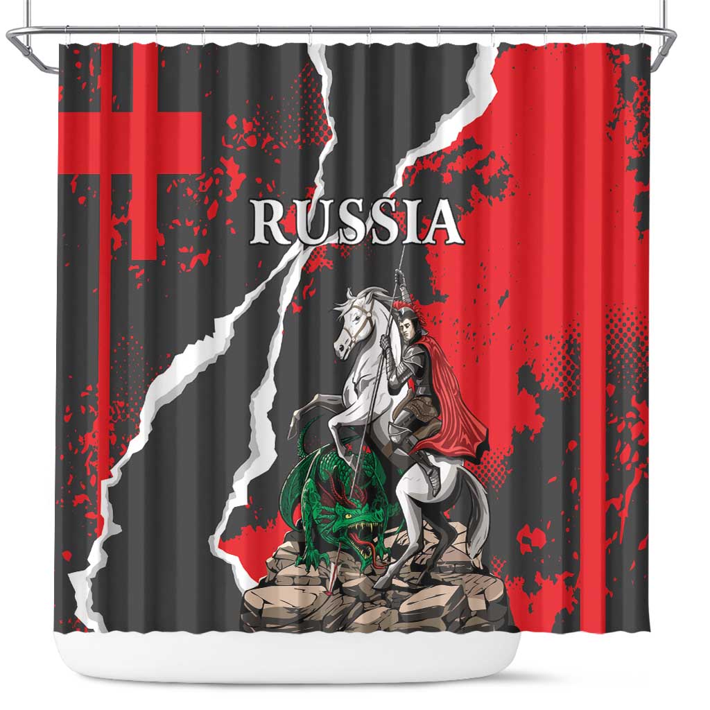 Russia Knight Fighting With Dragon Shower Curtain Grunge Style - Wonder Print Shop