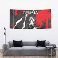 Russia grunge tapestry showing a knight on a white horse facing a green dragon