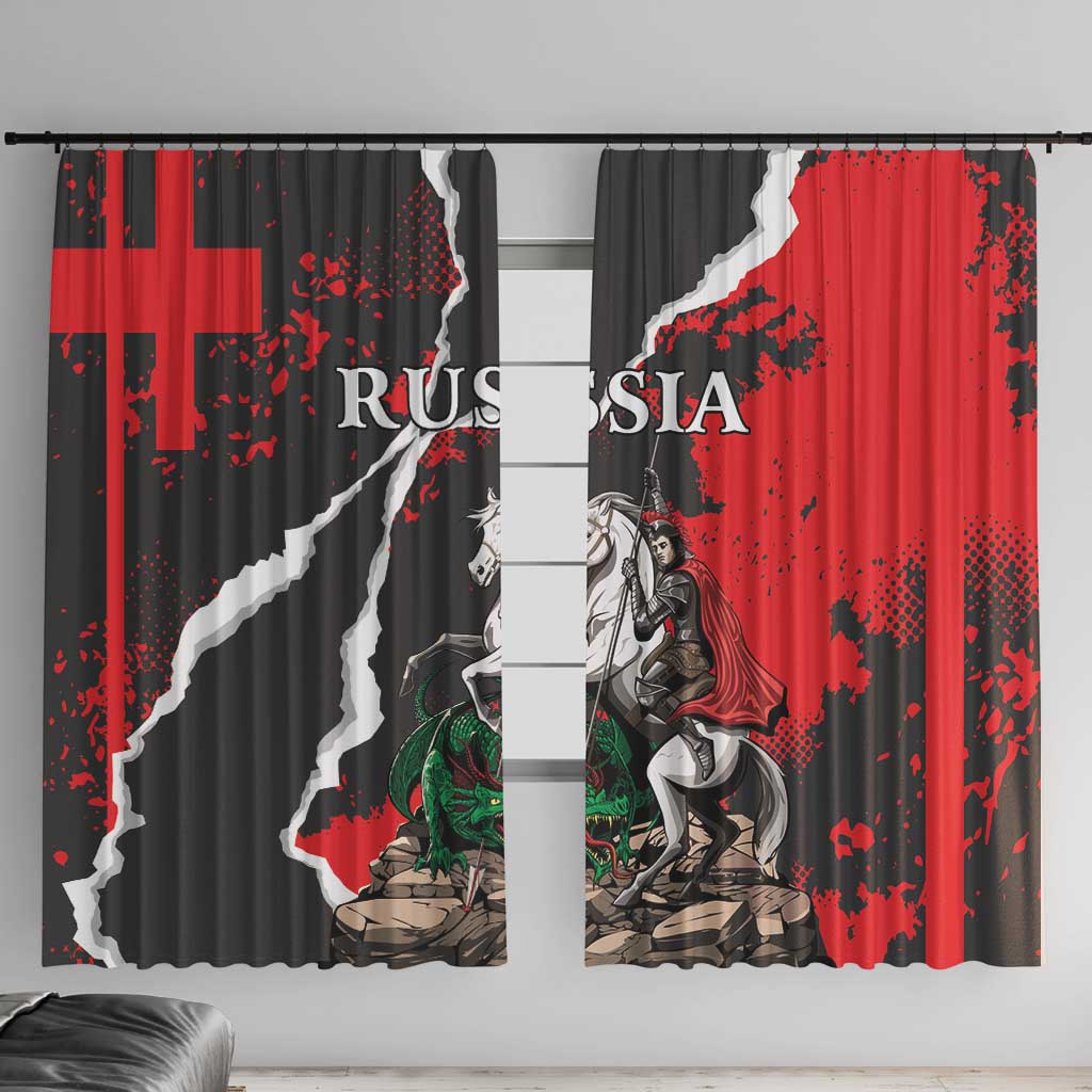 Russia Knight Fighting With Dragon Window Curtain Grunge Style - Wonder Print Shop