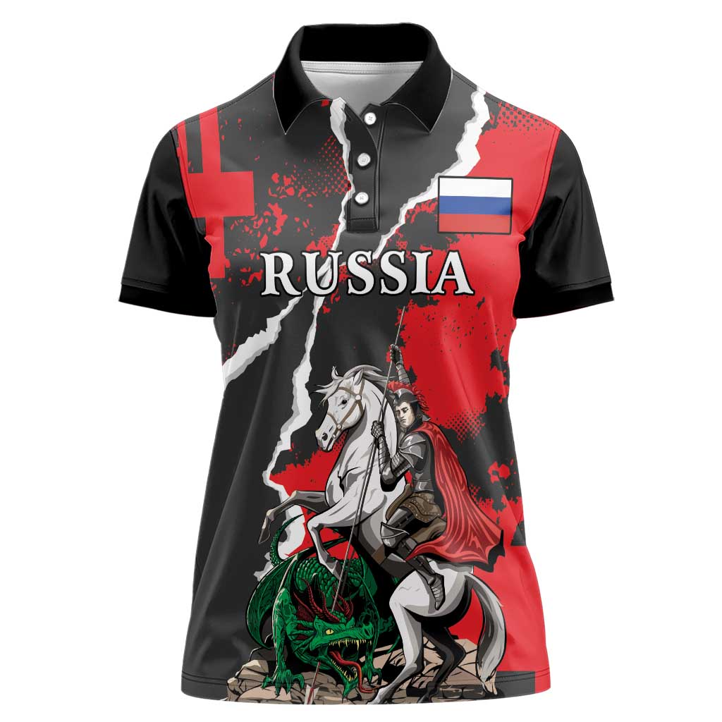 Russia Knight Fighting With Dragon Women Polo Shirt Grunge Style - Wonder Print Shop