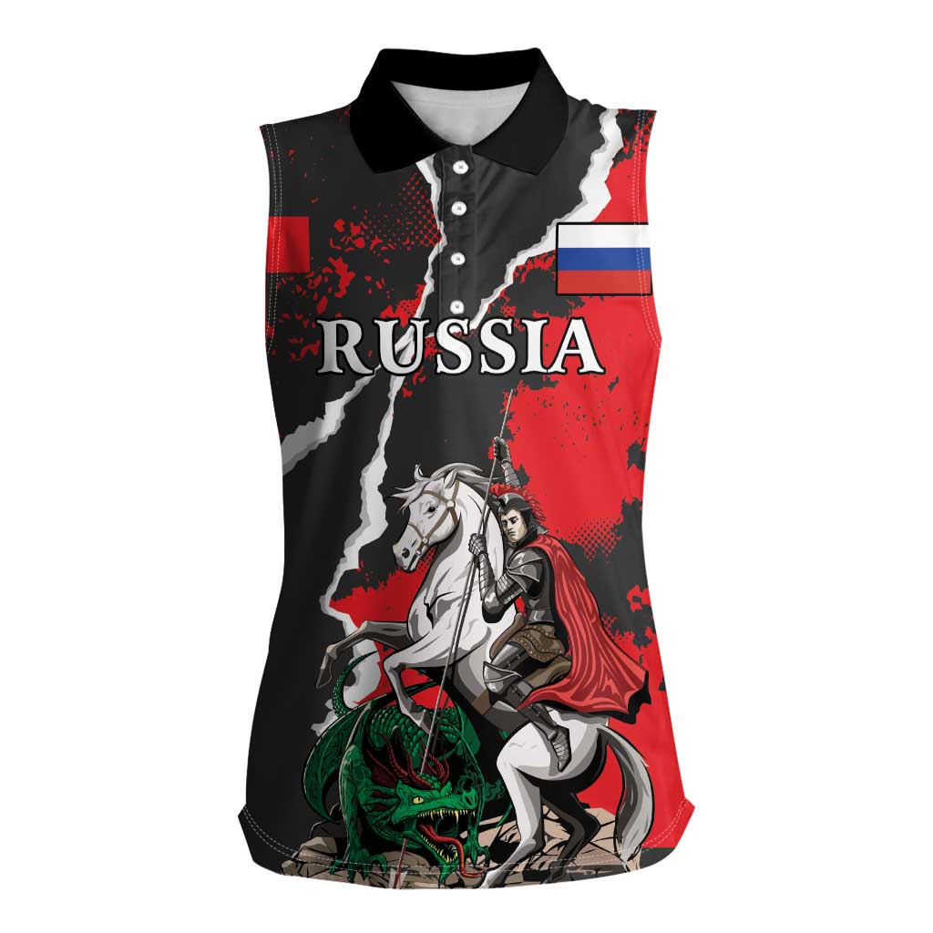 Russia Knight Fighting With Dragon Women Sleeveless Polo Shirt Grunge Style - Wonder Print Shop