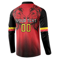 Red/black rugby button sweatshirt back with custom 'YOUR TEXT' and number 00