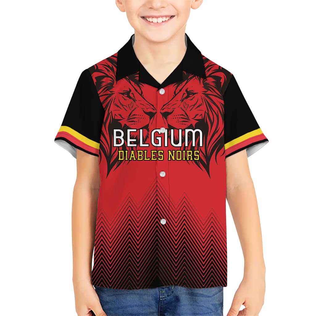 Custom Belgium Rugby Kid Hawaiian Shirt Diables Noirs Lion Head - Wonder Print Shop