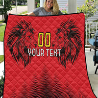 Red quilt blanket with black palm graphics, gold “00” and custom “YOUR TEXT”