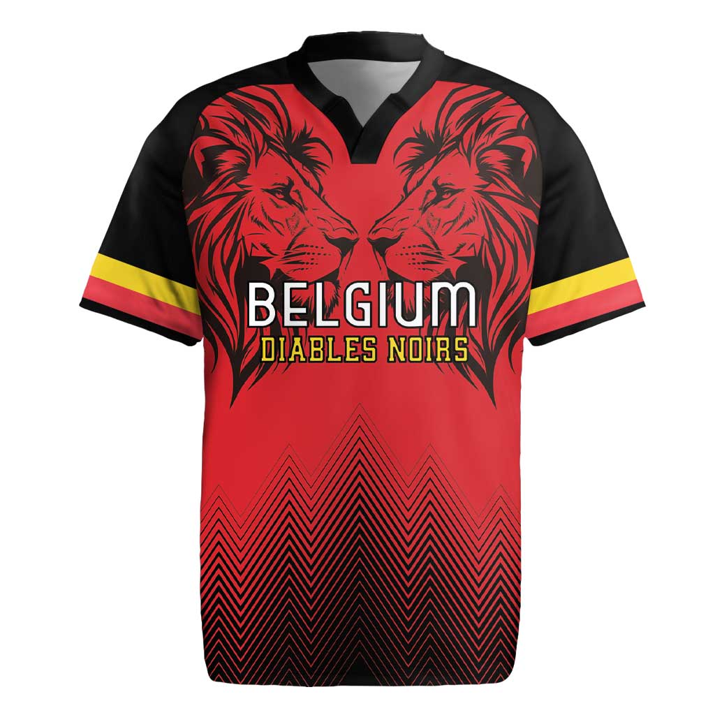 Custom Belgium Rugby Rugby Jersey Diables Noirs Lion Head - Wonder Print Shop