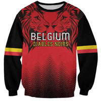 Red and black rugby sweatshirt with lion head graphic and Belgium Diables Noirs text