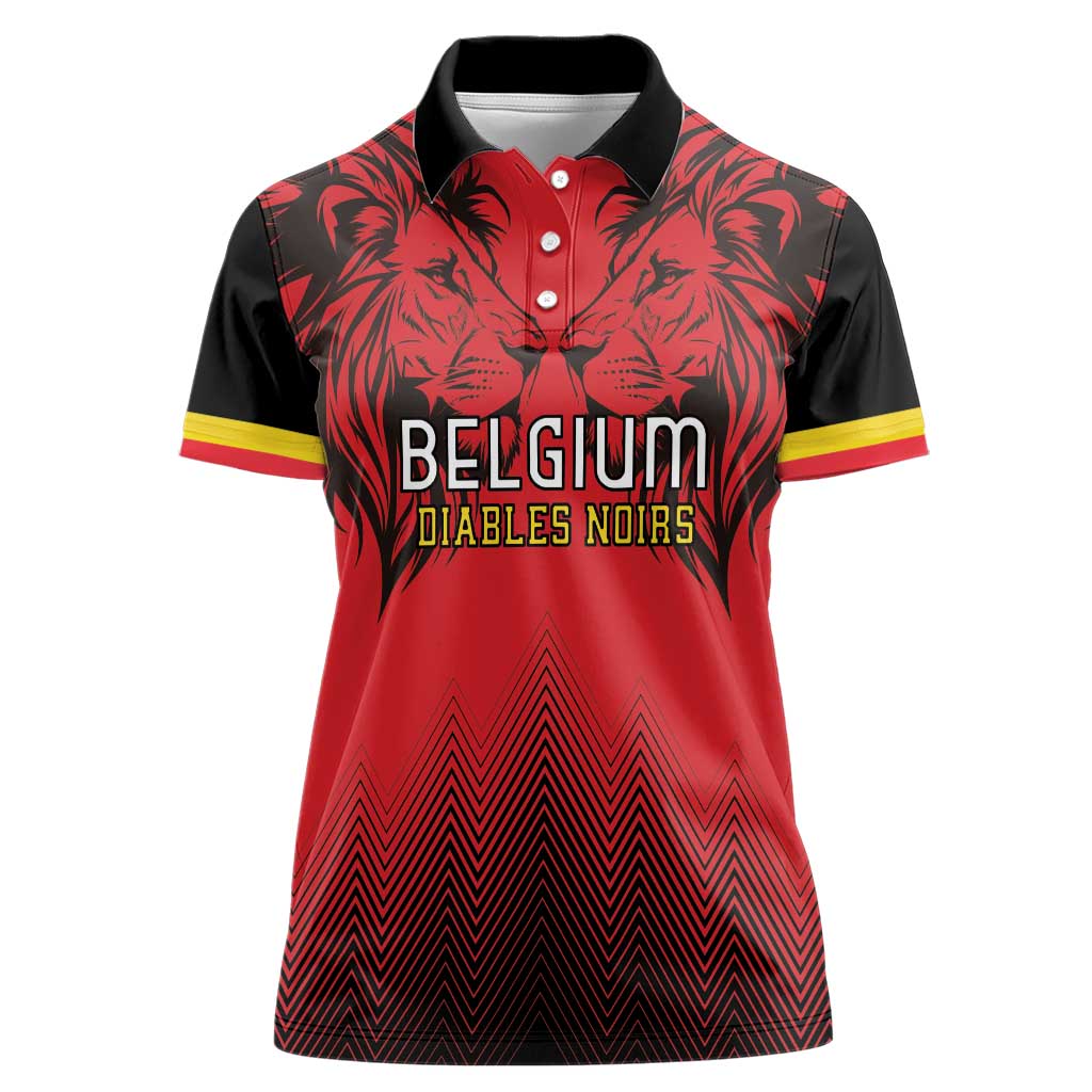 Custom Belgium Rugby Women Polo Shirt Diables Noirs Lion Head - Wonder Print Shop