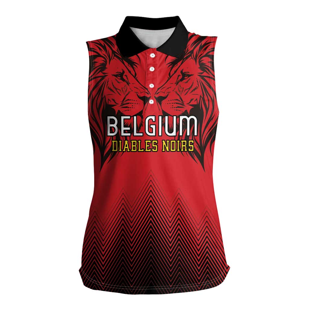 Custom Belgium Rugby Women Sleeveless Polo Shirt Diables Noirs Lion Head - Wonder Print Shop