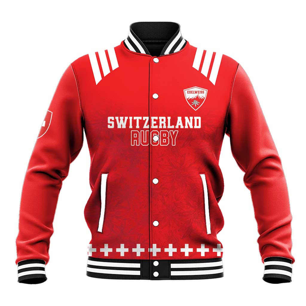 Custom Switzerland Rugby Baseball Jacket Edelweis Pattern