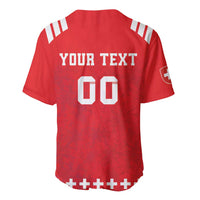 Red rugby baseball jersey back, 'YOUR TEXT' with large '00' and striped sleeve accents