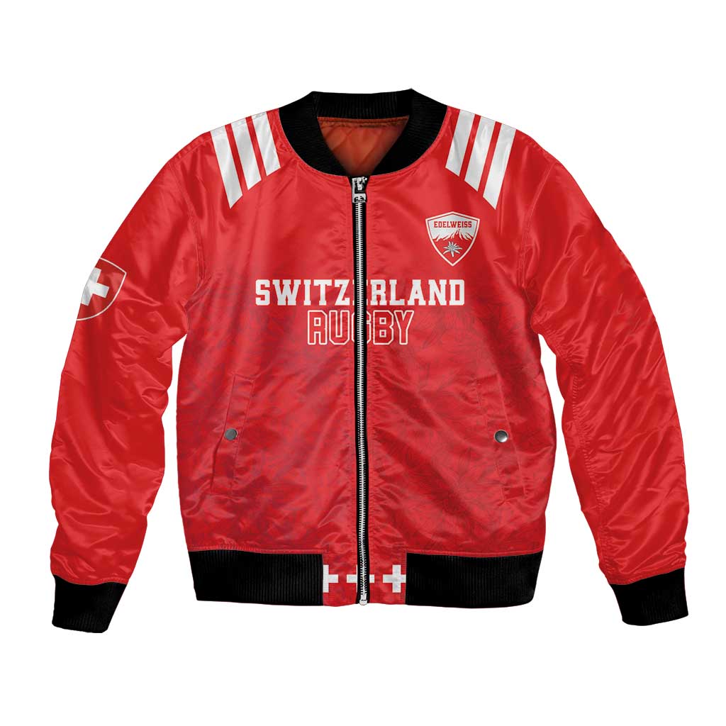 Custom Switzerland Rugby Bomber Jacket Edelweis Pattern