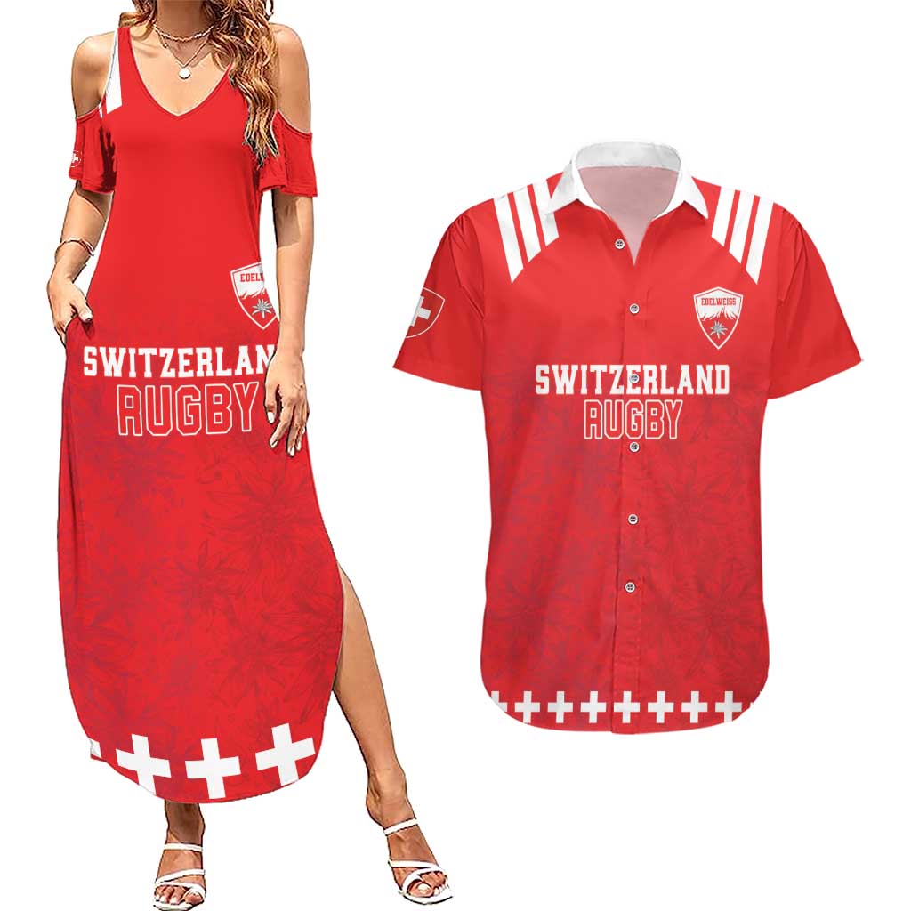 Custom Switzerland Rugby Couples Matching Summer Maxi Dress and Hawaiian Shirt Edelweis Pattern