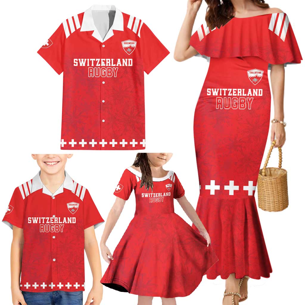 Custom Switzerland Rugby Family Matching Mermaid Dress and Hawaiian Shirt Edelweis Pattern