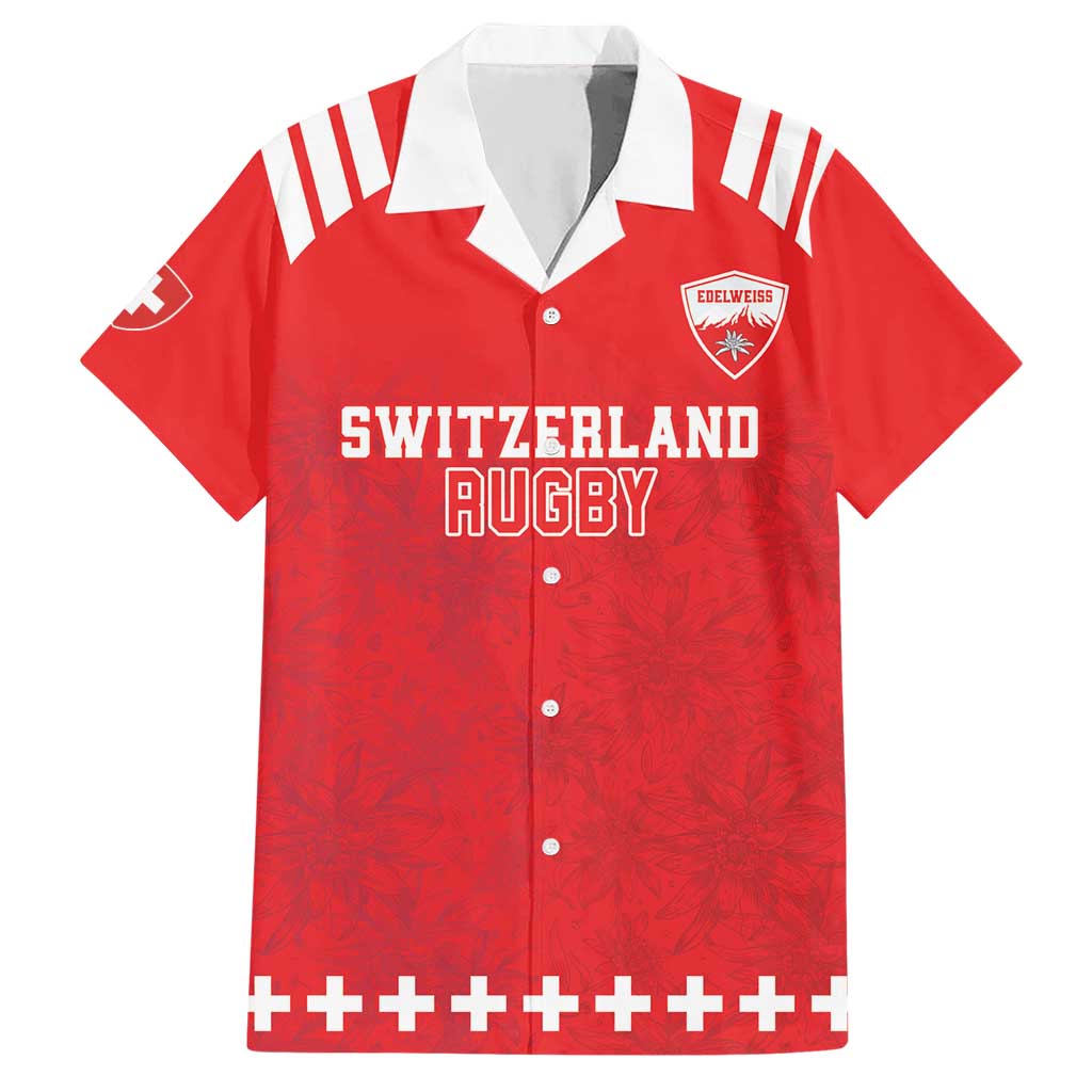 Custom Switzerland Rugby Hawaiian Shirt Edelweis Pattern - Wonder Print Shop