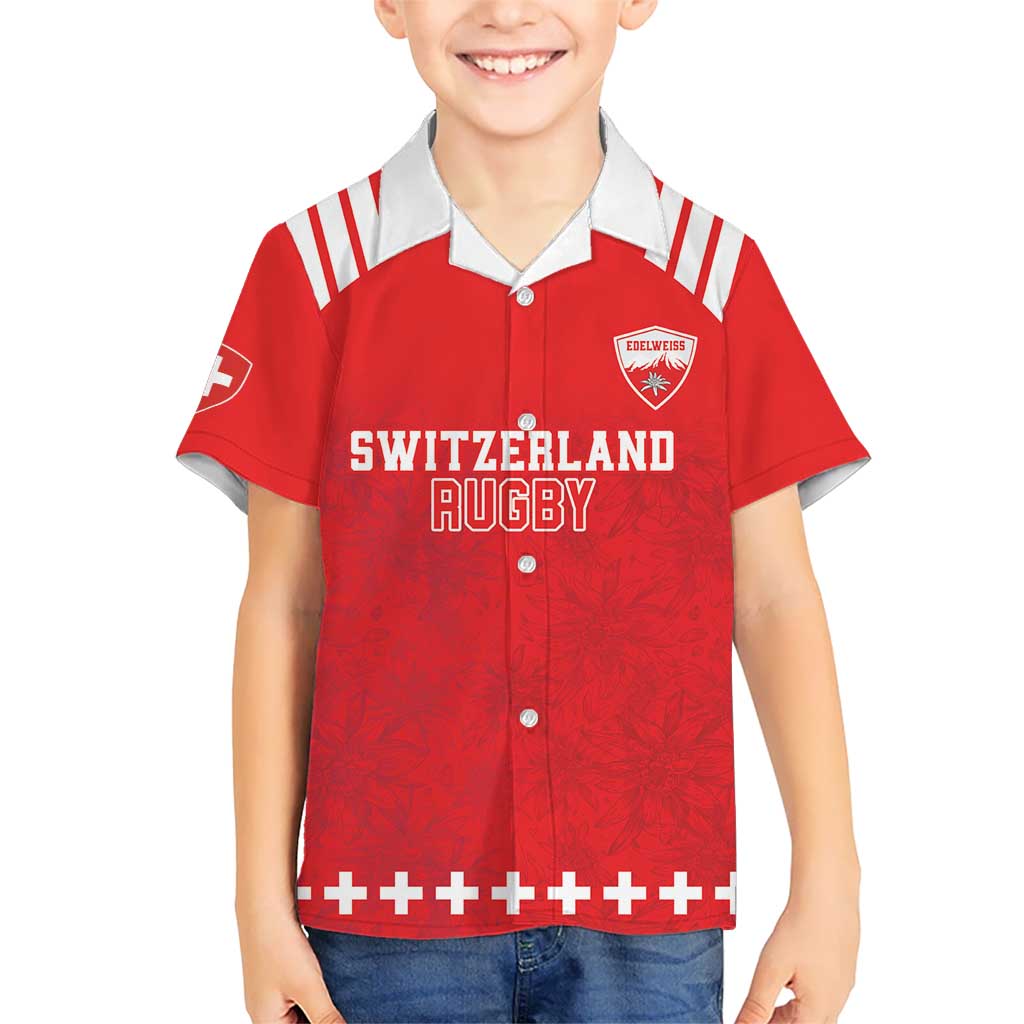 Custom Switzerland Rugby Kid Hawaiian Shirt Edelweis Pattern - Wonder Print Shop