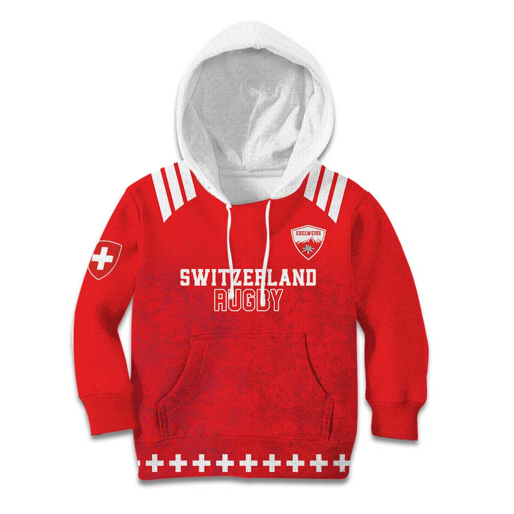 Custom Switzerland Rugby Kid Hoodie Edelweis Pattern - Wonder Print Shop