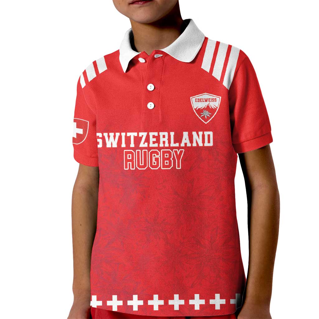 Custom Switzerland Rugby Kid Polo Shirt Edelweis Pattern - Wonder Print Shop