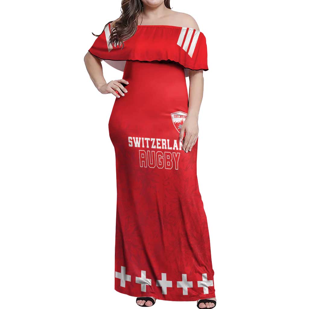 Custom Switzerland Rugby Off Shoulder Maxi Dress Edelweis Pattern - Wonder Print Shop