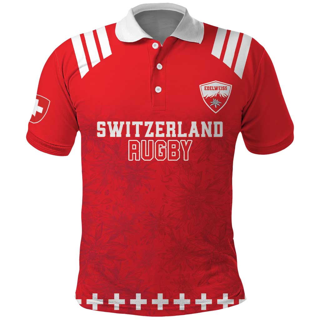 Custom Switzerland Rugby Polo Shirt Edelweis Pattern - Wonder Print Shop