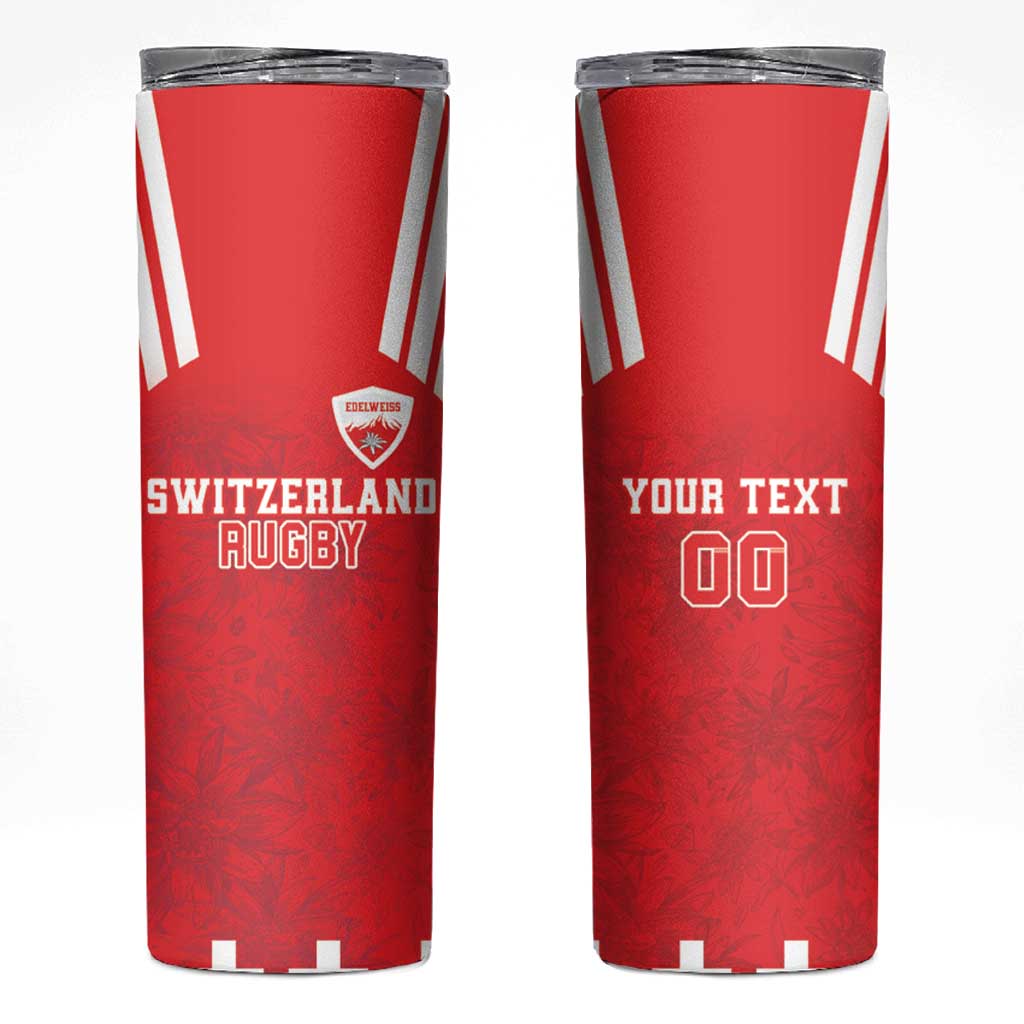 Custom Switzerland Rugby Skinny Tumbler Edelweis Pattern - Wonder Print Shop