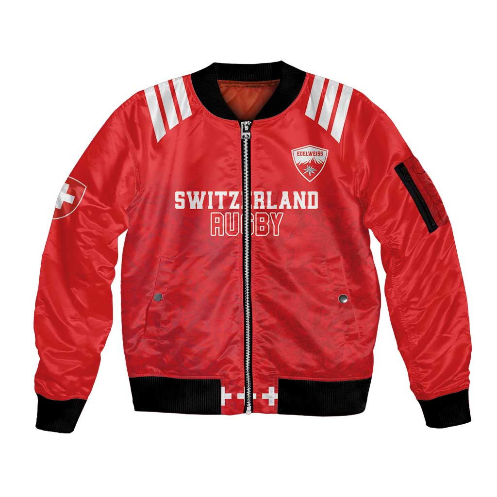 Custom Switzerland Rugby Sleeve Zip Bomber Jacket Edelweis Pattern