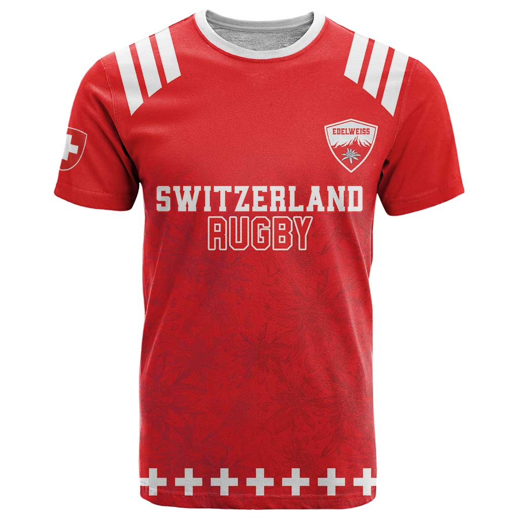 Custom Switzerland Rugby T Shirt Edelweis Pattern