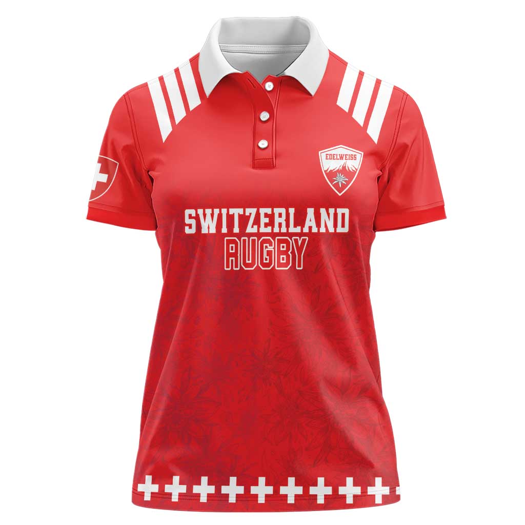 Custom Switzerland Rugby Women Polo Shirt Edelweis Pattern