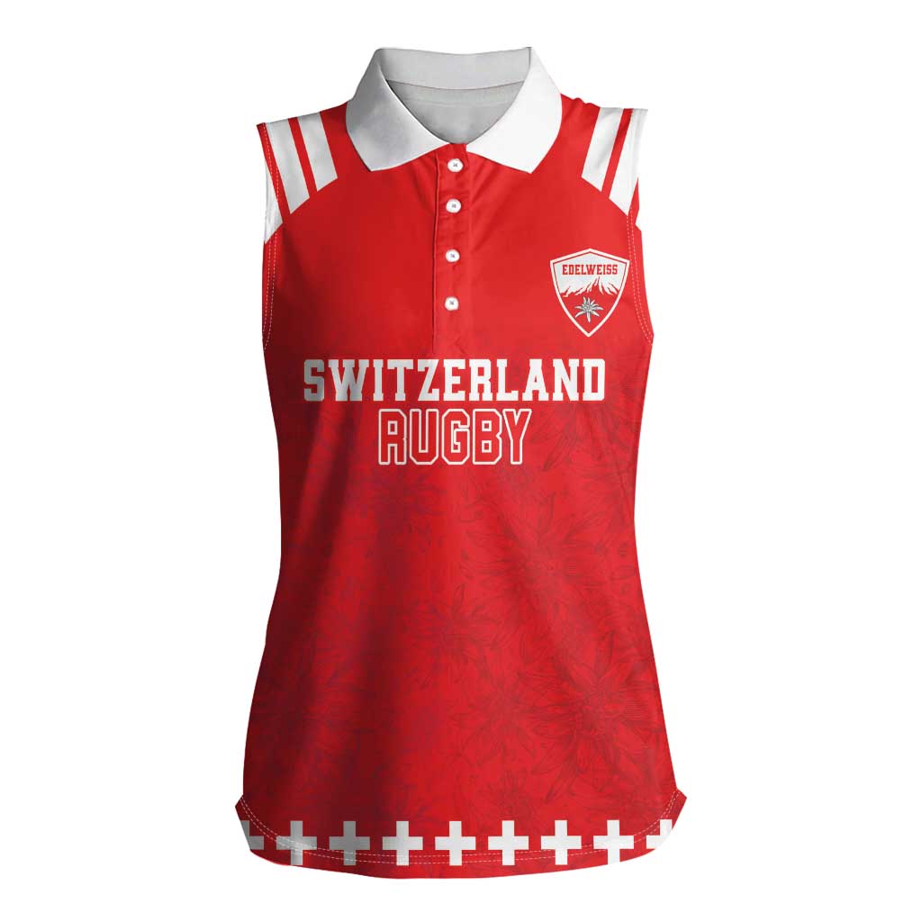 Custom Switzerland Rugby Women Sleeveless Polo Shirt Edelweis Pattern