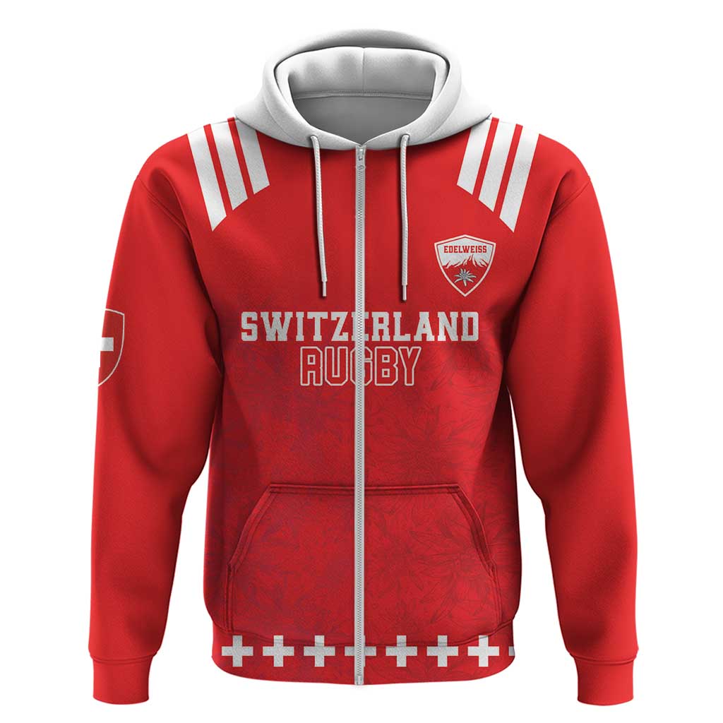 Custom Switzerland Rugby Zip Hoodie Edelweis Pattern - Wonder Print Shop