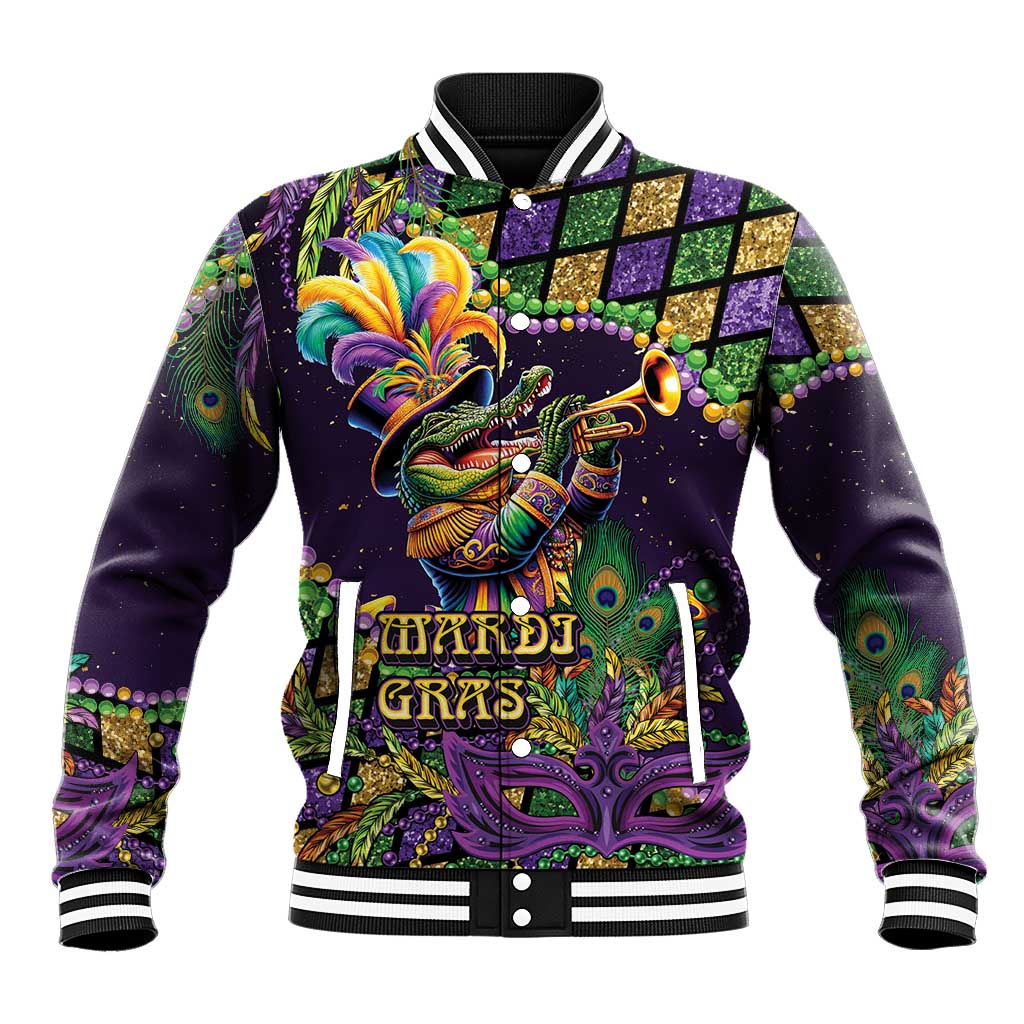 Mardi Gras Alligator Baseball Jacket Let the Gator Jazz Roll - Wonder Print Shop