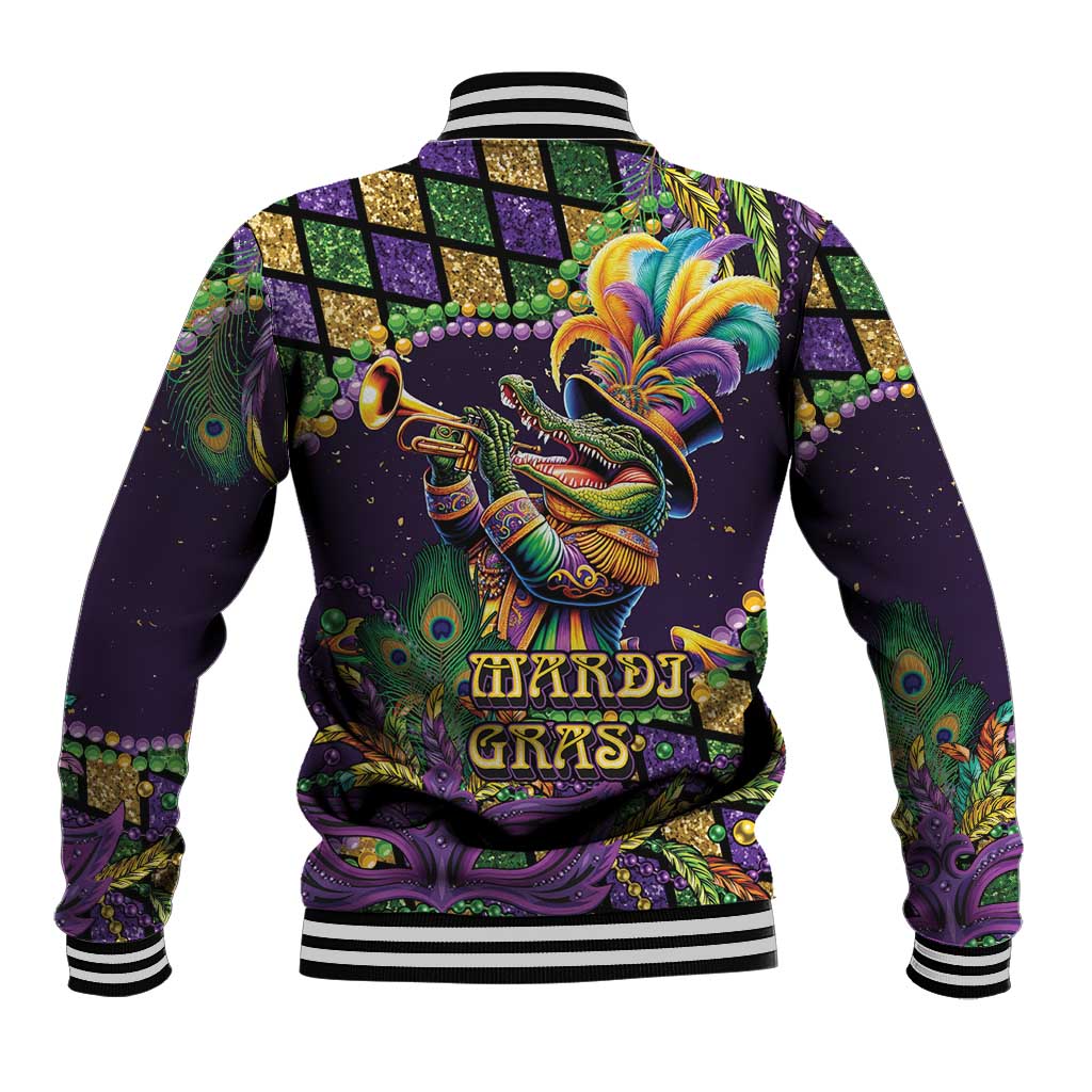 Mardi Gras Alligator Baseball Jacket Let the Gator Jazz Roll - Wonder Print Shop