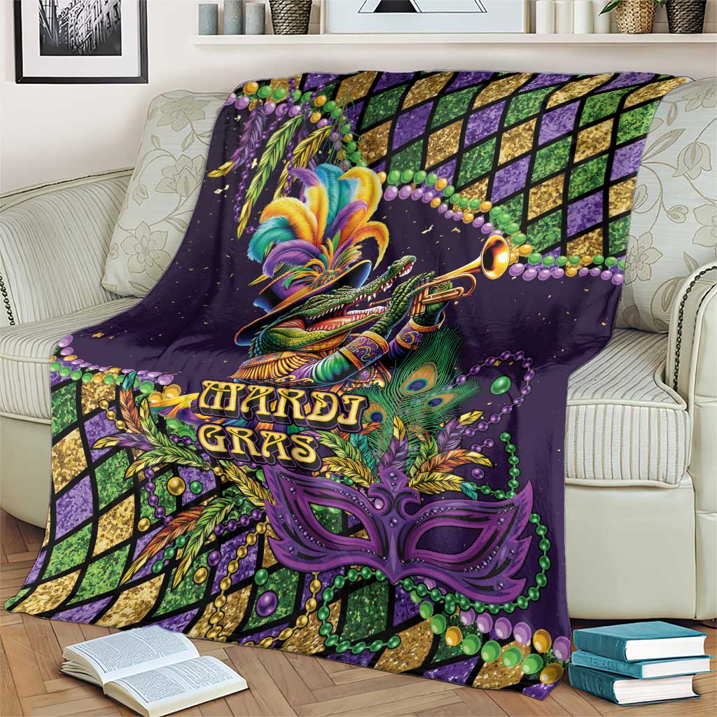 Mardi Gras Alligator Blanket Let the Gator Jazz Roll - Wonder Print Shop