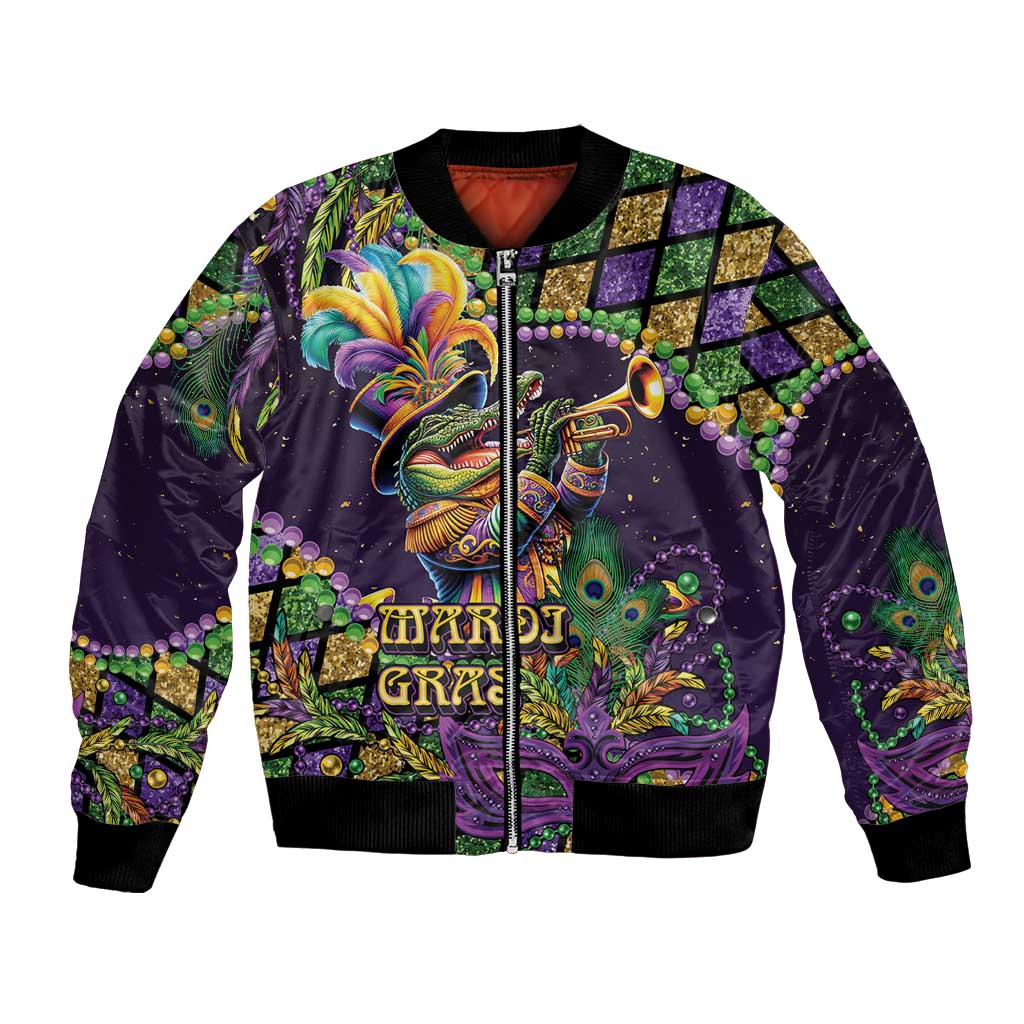 Mardi Gras Alligator Bomber Jacket Let the Gator Jazz Roll - Wonder Print Shop