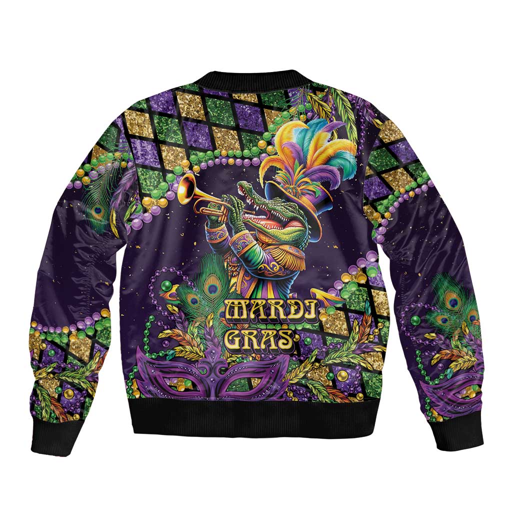 Mardi Gras Alligator Bomber Jacket Let the Gator Jazz Roll - Wonder Print Shop